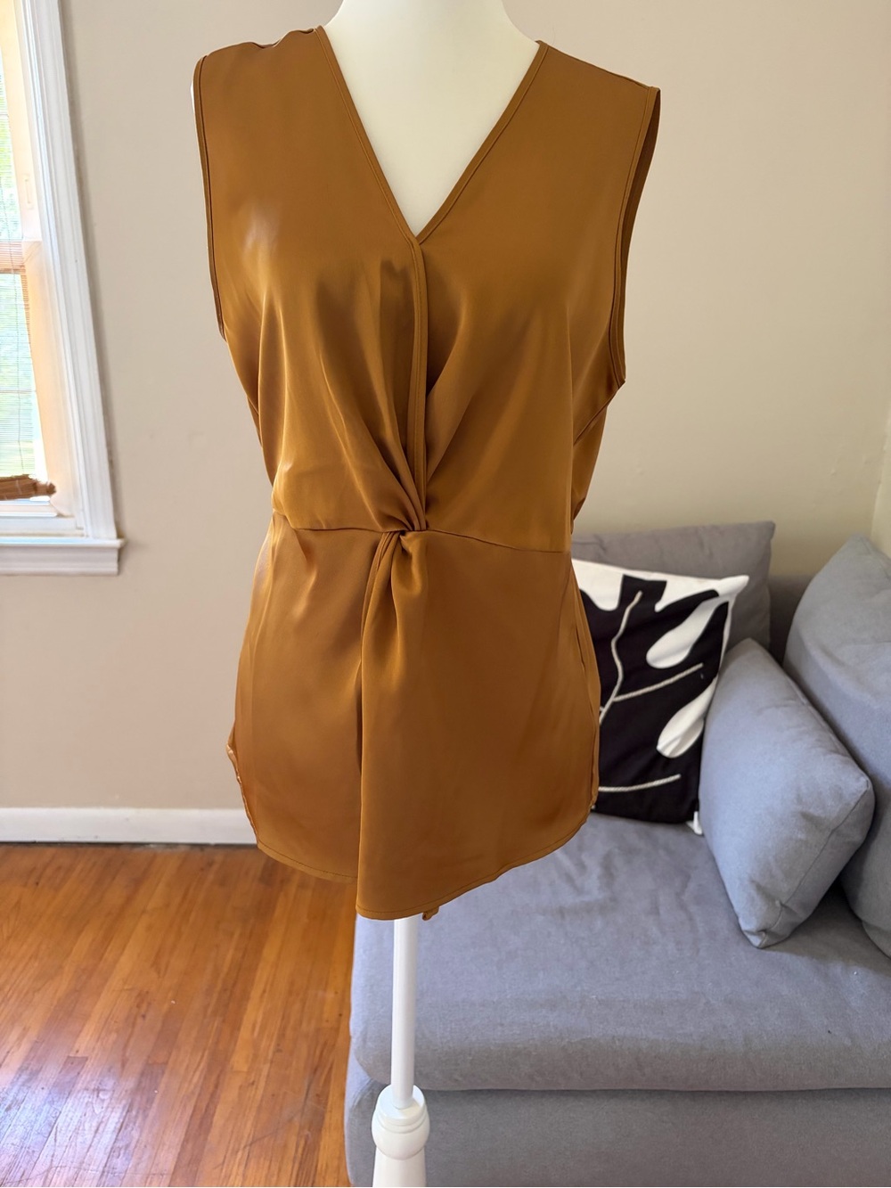 Nicole Miller Caramel Twist-Front Sleeveless V-Neck Top